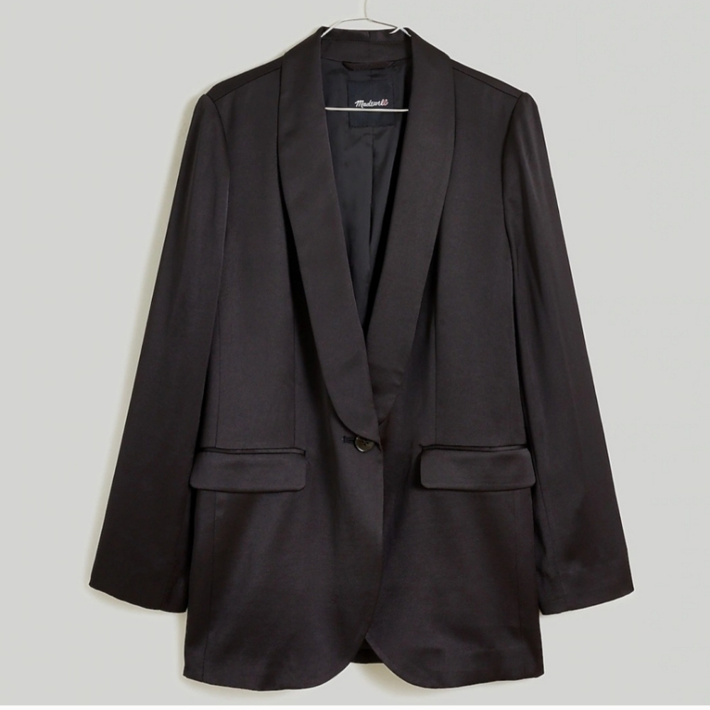 New MADEWELL Satin Oversized Blazer in True Black Size 00 - Picture 1 of 11